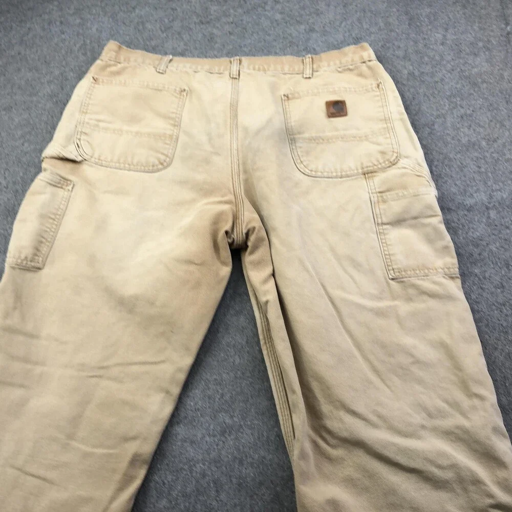 Carhartt Pants Mens 40x32 Brown Canvas Carpenter Flannel Lined Workwear B111 - Picture 3 of 14